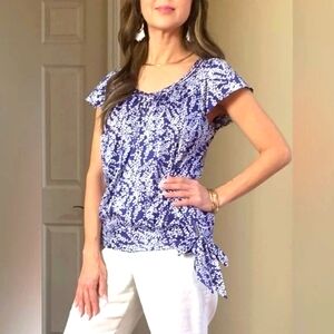Banana Republic Women"s Blouse Blue and White Side Tie Boho Cottagw Core Small